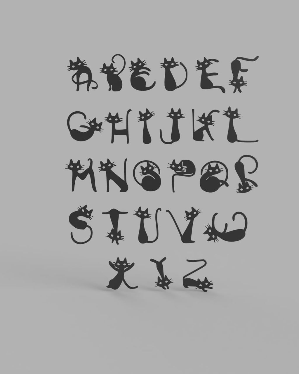 Alphabet with cat form.Alphabet en forme de chat.