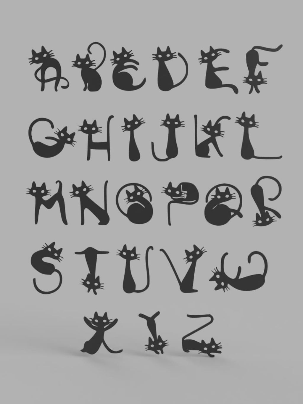 Alphabet with cat form.Alphabet en forme de chat.