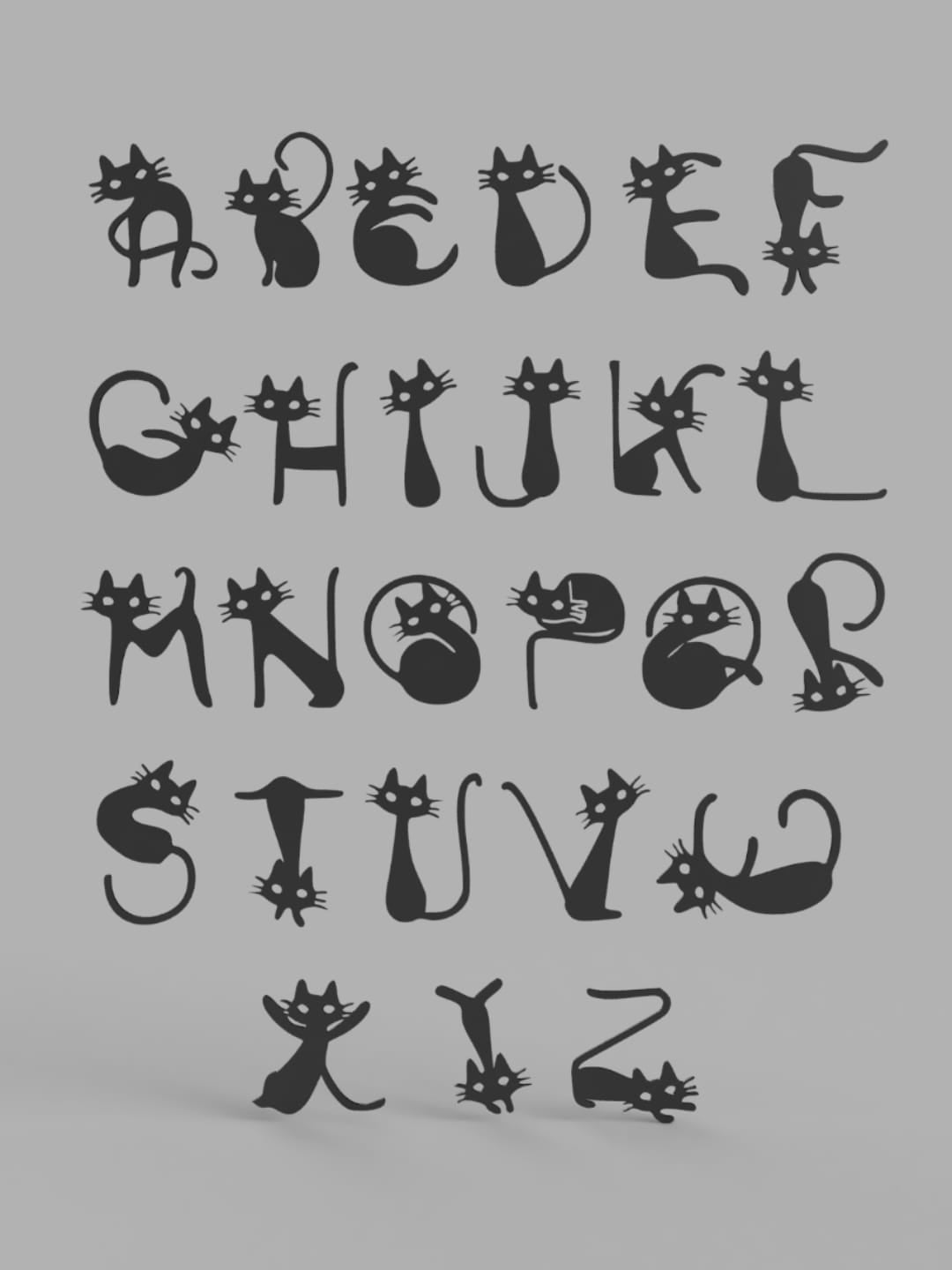 Alphabet with cat form.Alphabet en forme de chat.