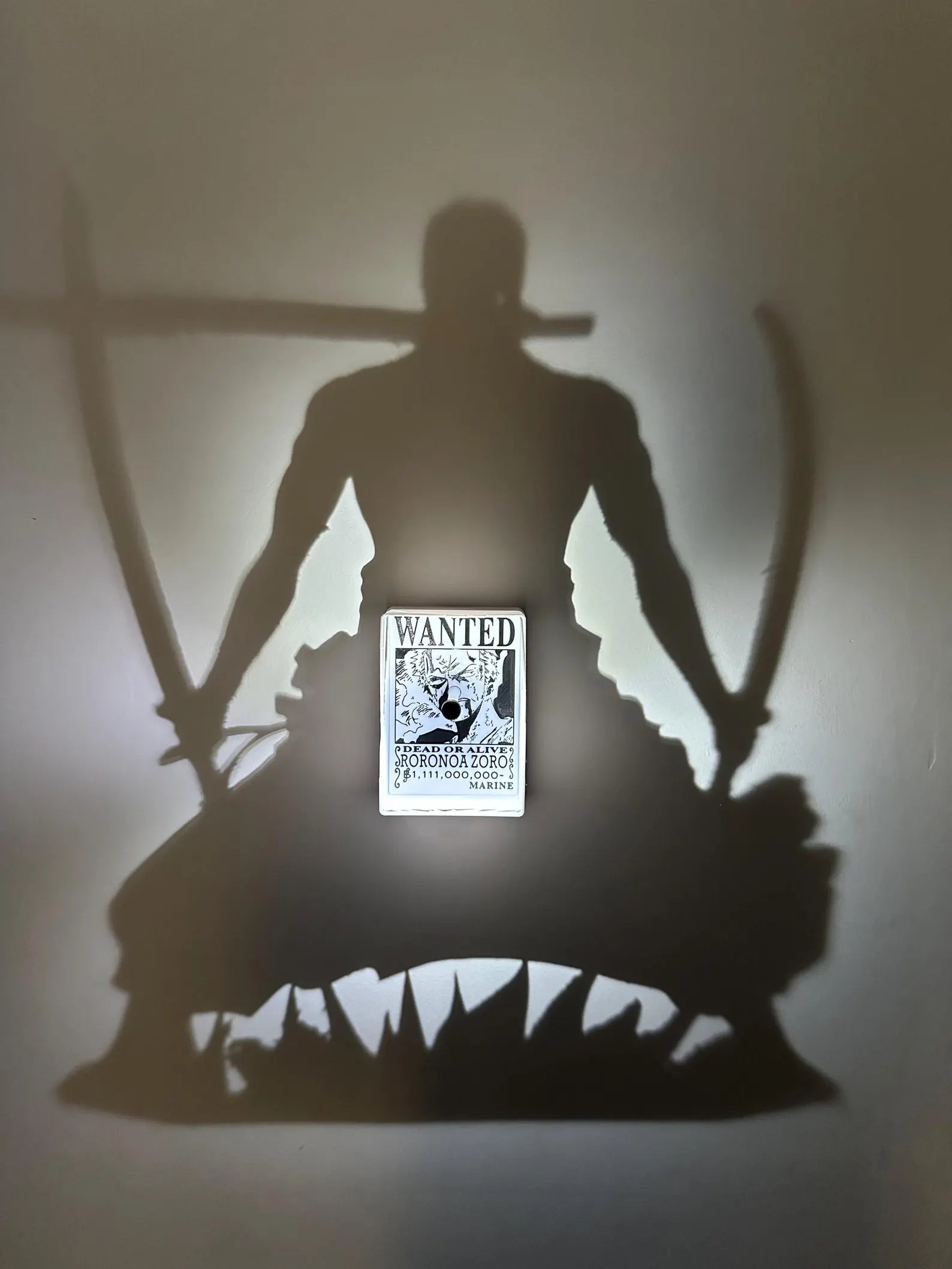 Roronoa Zoro Wanted Poster LED Lamp, One Piece Anime Room Decor, 3D Shadow Light